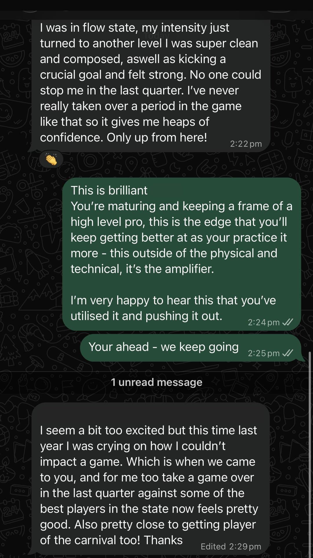 Real client message, Sydney Swans youth player, a year in